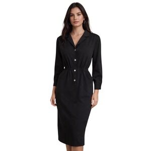 BIS Gene Ewing Black Button Front Midi Dress | Y2K Minimalist | Size‎ M